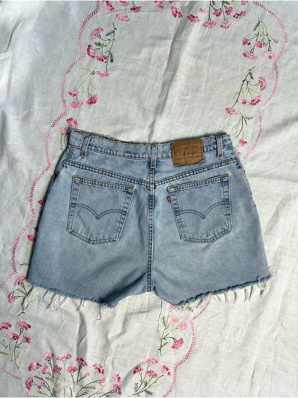 Levi's Light Wash High-Rise Frayed Denim Shorts